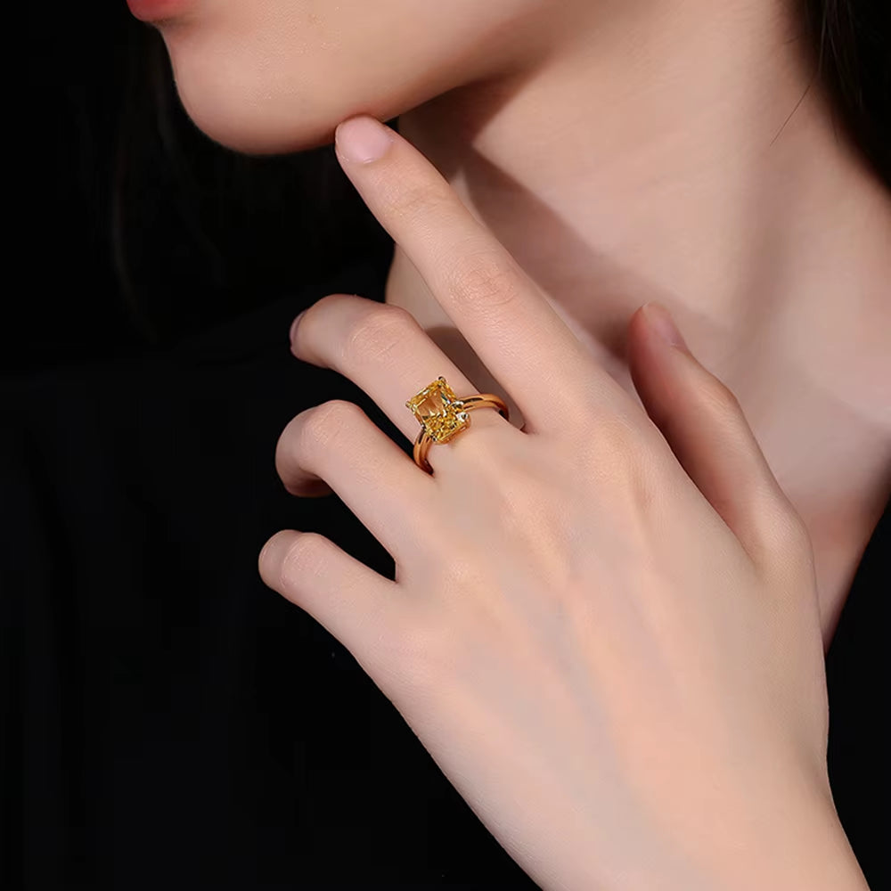 18K Gold Plated 925 Sterling Silver 8*10 MM Crushed Ice Cut Citrine Gemstone Ring for Women Wedding Engagement Jewelry