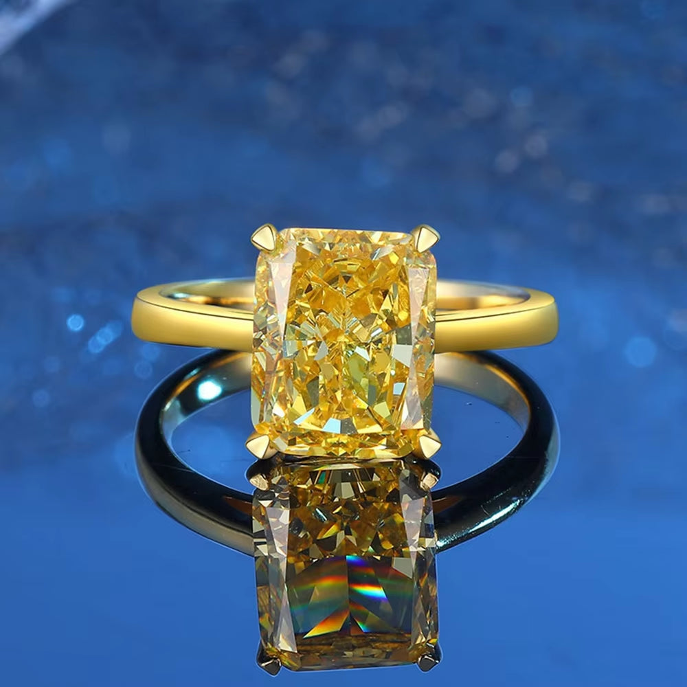 18K Gold Plated 925 Sterling Silver 8*10 MM Crushed Ice Cut Citrine Gemstone Ring for Women Wedding Engagement Jewelry